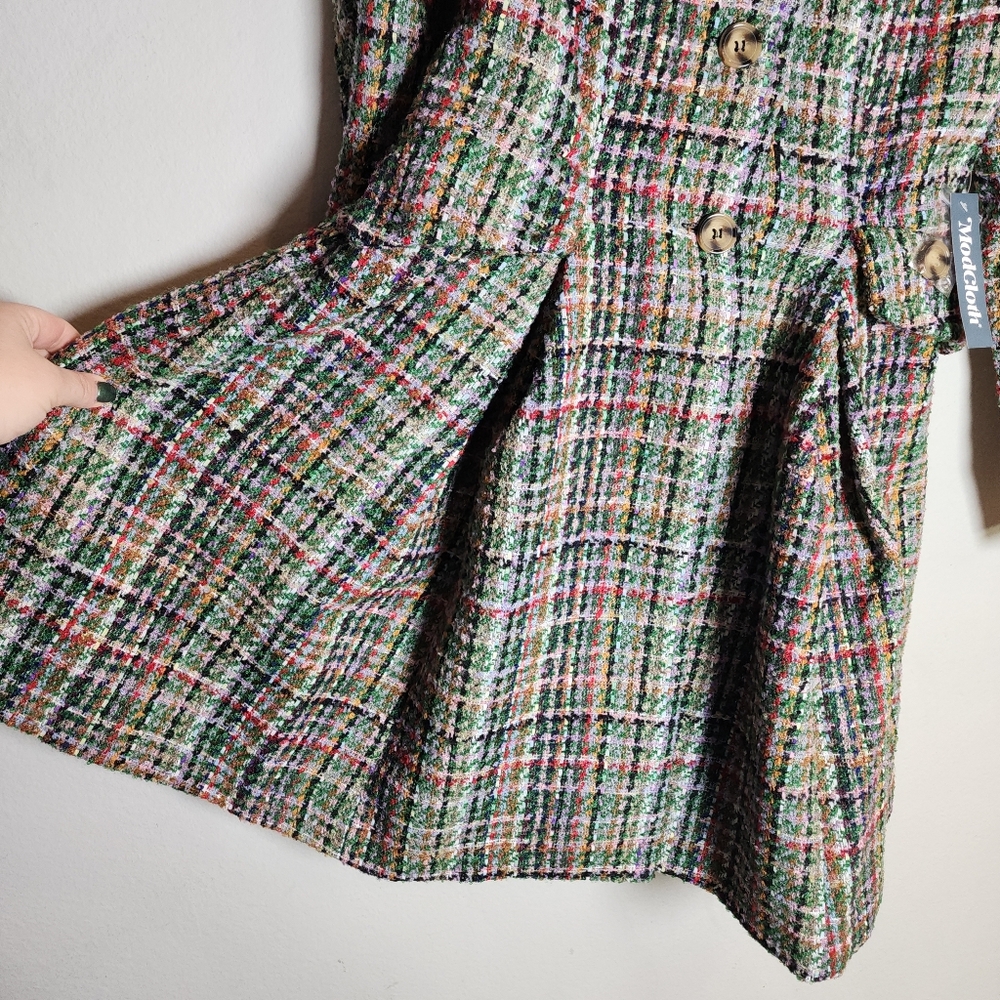 NWT Modcloth Multi Colored Tweed Flare Coat Removable Faux Fur Collar Small - Picture 12 of 16